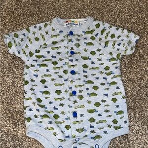 Vintage Gray Onesie with Blue and Green Turtle Print